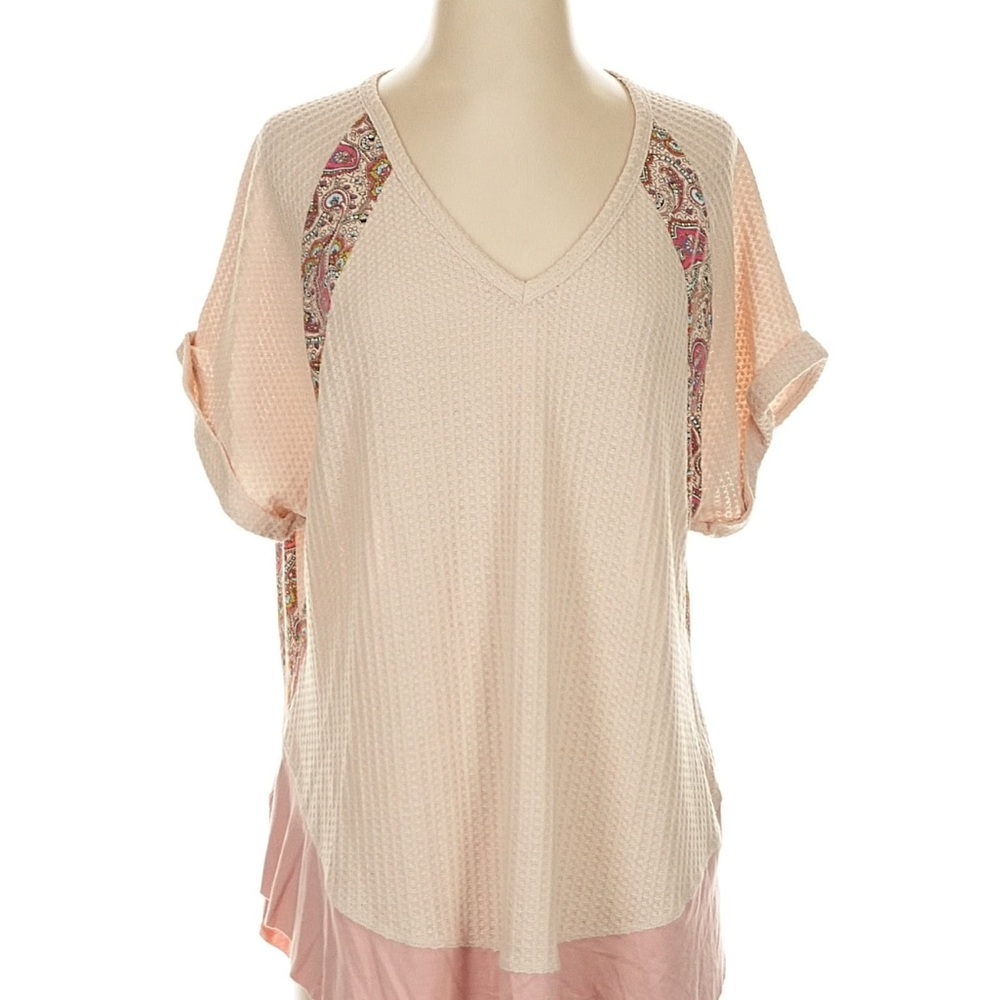 Umgee Cream and Pink Short Sleeve Oversized Tee Small